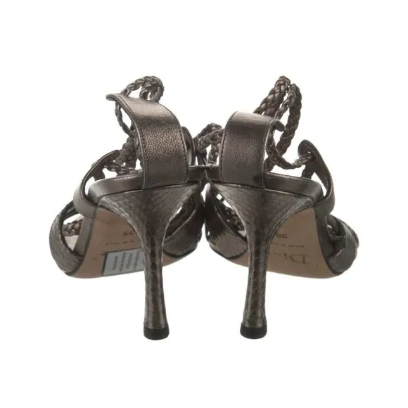 Christian Dior Authentic Leather Silver Gray Metallic High Heel Sandals 6