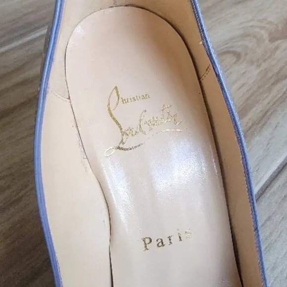 Christian Louboutin Lady Claude 100 Grey Patent Peeps Pumps Eur. 36