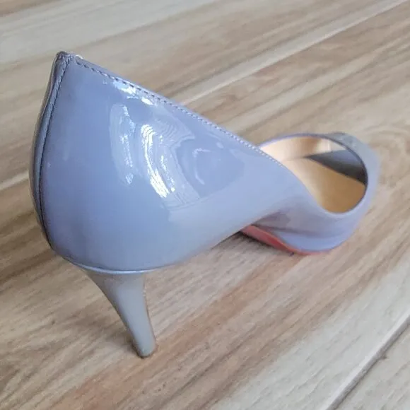 Christian Louboutin Lady Claude 100 Grey Patent Peeps Pumps Eur. 36