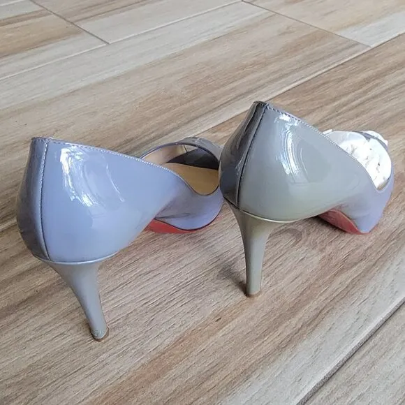 Christian Louboutin Lady Claude 100 Grey Patent Peeps Pumps Eur. 36