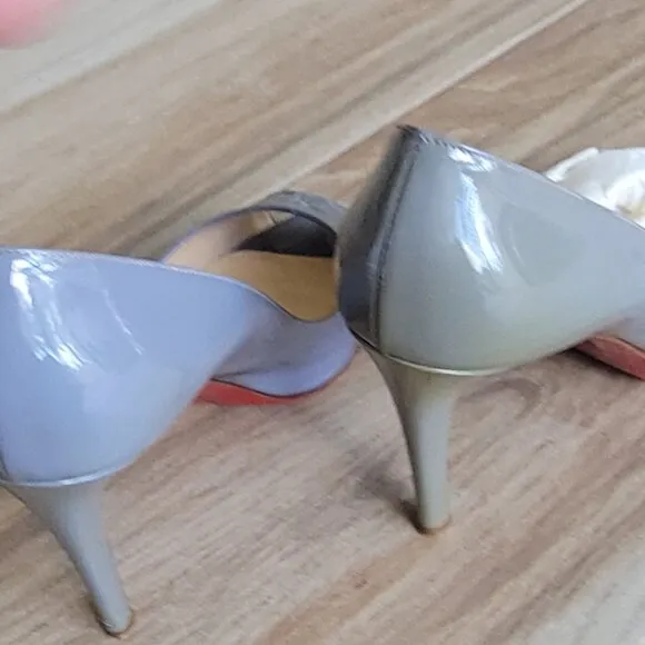 Christian Louboutin Lady Claude 100 Grey Patent Peeps Pumps Eur. 36