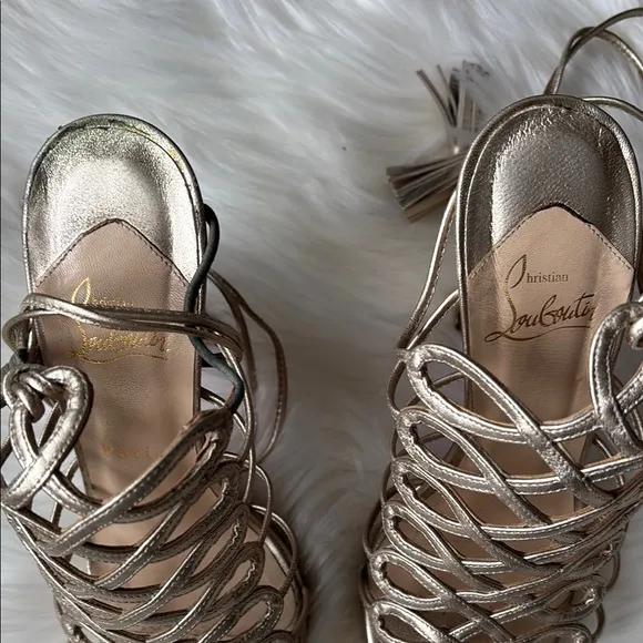 Christian Louboutin Metallic Gold Laceup High Heel Sandals EU 36.5/US 6