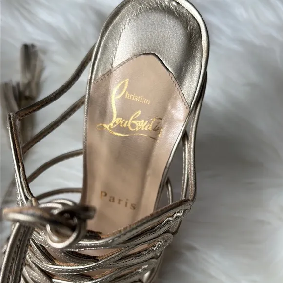 Christian Louboutin Metallic Gold Laceup High Heel Sandals EU 36.5/US 6