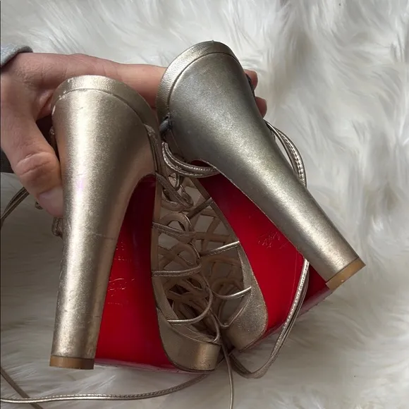 Christian Louboutin Metallic Gold Laceup High Heel Sandals EU 36.5/US 6