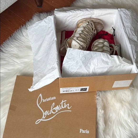 Christian Louboutin Metallic Gold Laceup High Heel Sandals EU 36.5/US 6