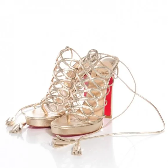 Christian Louboutin Metallic Gold Laceup High Heel Sandals EU 36.5/US 6