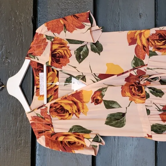 CHRISTY DAWN Peach Floral Deadstock The Dawn Midi Dress ONE SIZE Women's NEW
