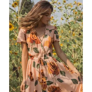CHRISTY DAWN Peach Floral Deadstock The Dawn Midi Dress ONE SIZE Women's NEW