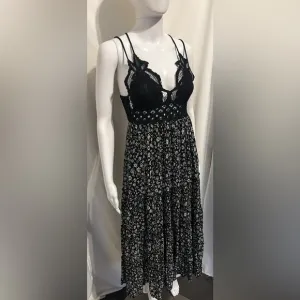 Chrysanthemum Sz S Black   White Floral Lace Tiered Maxi Dress Whimsigoth Boho