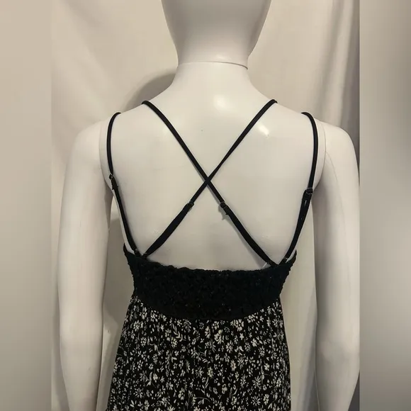 Chrysanthemum Sz S Black   White Floral Lace Tiered Maxi Dress Whimsigoth Boho
