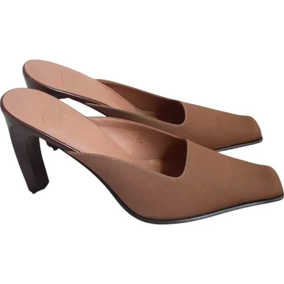 Circa Joan &amp; David Toast Brown Square Toe Women Thick Block Mules Size 8 1/2M