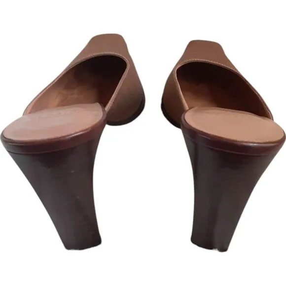 Circa Joan &amp; David Toast Brown Square Toe Women Thick Block Mules Size 8 1/2M