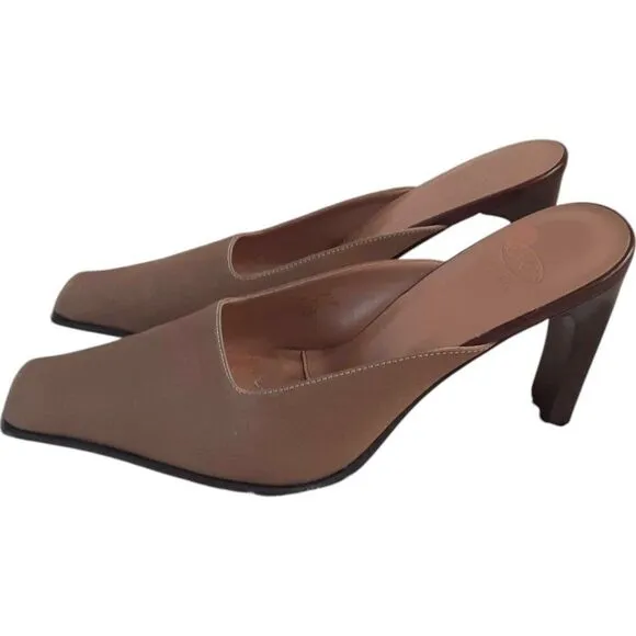 Circa Joan &amp; David Toast Brown Square Toe Women Thick Block Mules Size 8 1/2M
