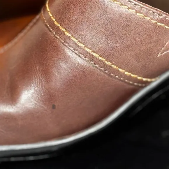 Clarks Brown Leather Button Clog Wedge Heel Size 7 M
