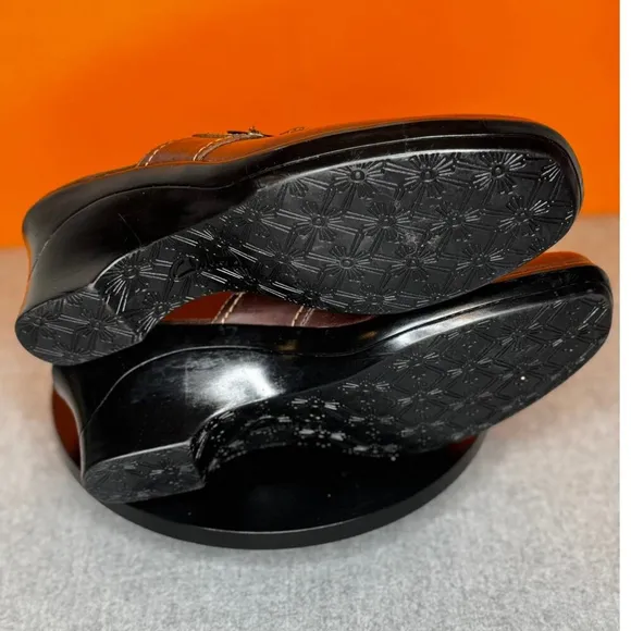 Clarks Brown Leather Button Clog Wedge Heel Size 7 M