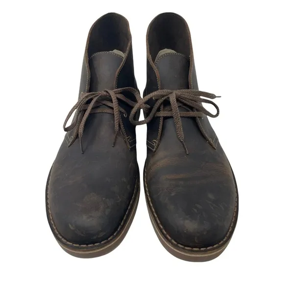 Clarks Bushacre 2 Brown Leather Beeswax Ankle Chukka Casual Boots Size 12
