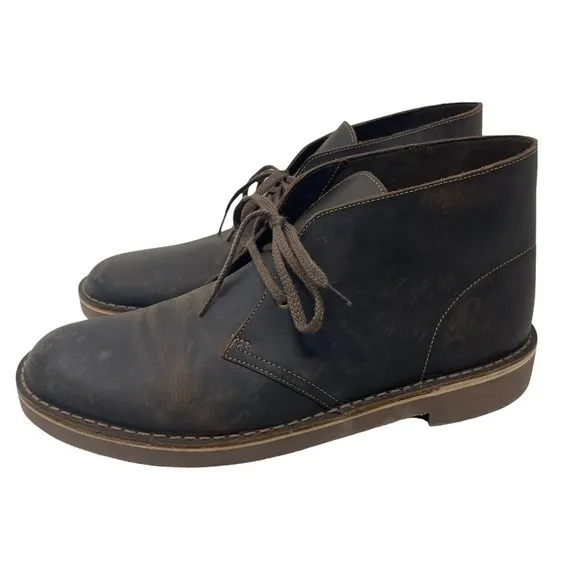 Clarks Bushacre 2 Brown Leather Beeswax Ankle Chukka Casual Boots Size 12