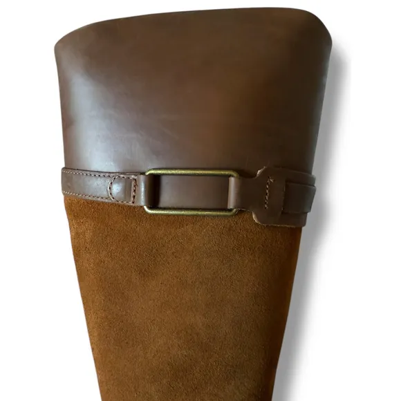 Clarks Maye Carly knee High Boots Leather Suede Block Heel Tan Brown Size 7M