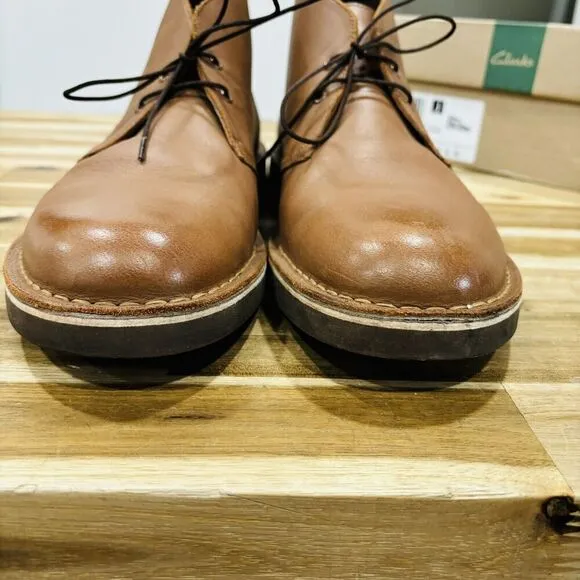 Clarks Men's Bushacre 2 Casual Chukka Boots Tan Leather Brown Size 10M