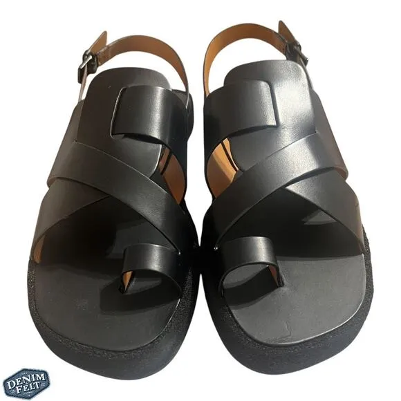 CLERGERIE Women’s Black Casual Greta Leather Platform Slingback Sandals | NEW!!