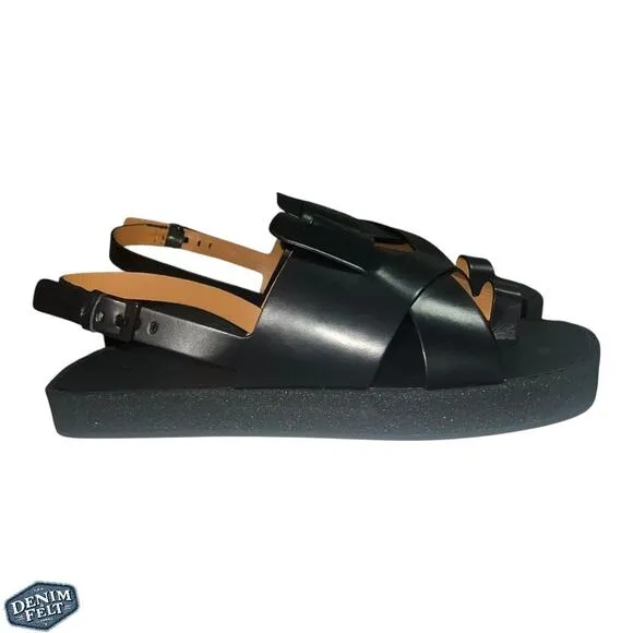 CLERGERIE Women’s Black Casual Greta Leather Platform Slingback Sandals | NEW!!