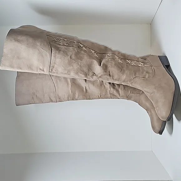 Cloudwalkers Nadia Boots Over Knee Tall Fabric Zipper Faux Suede Taupe 10 Wide
