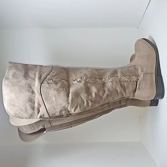 Cloudwalkers Nadia Boots Over Knee Tall Fabric Zipper Faux Suede Taupe 10 Wide