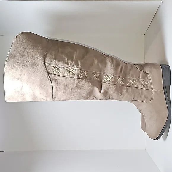Cloudwalkers Nadia Boots Over Knee Tall Fabric Zipper Faux Suede Taupe 10 Wide