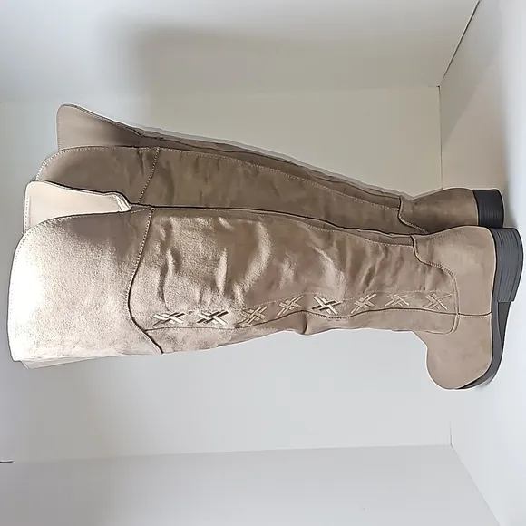Cloudwalkers Nadia Boots Over Knee Tall Fabric Zipper Faux Suede Taupe 10 Wide