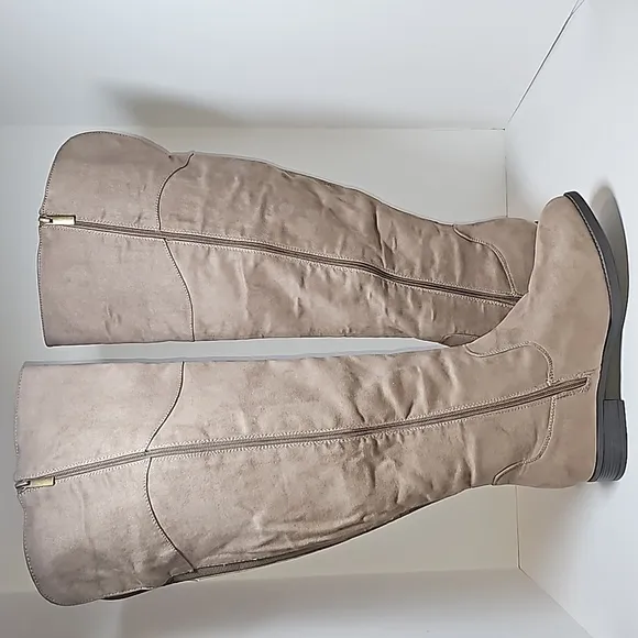 Cloudwalkers Nadia Boots Over Knee Tall Fabric Zipper Faux Suede Taupe 10 Wide