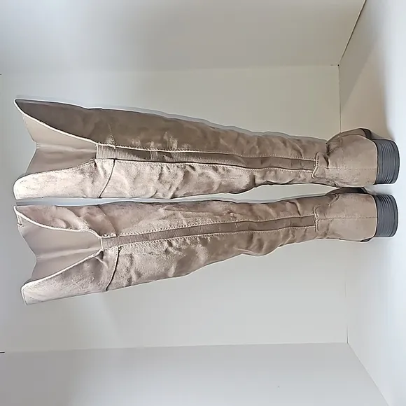 Cloudwalkers Nadia Boots Over Knee Tall Fabric Zipper Faux Suede Taupe 10 Wide