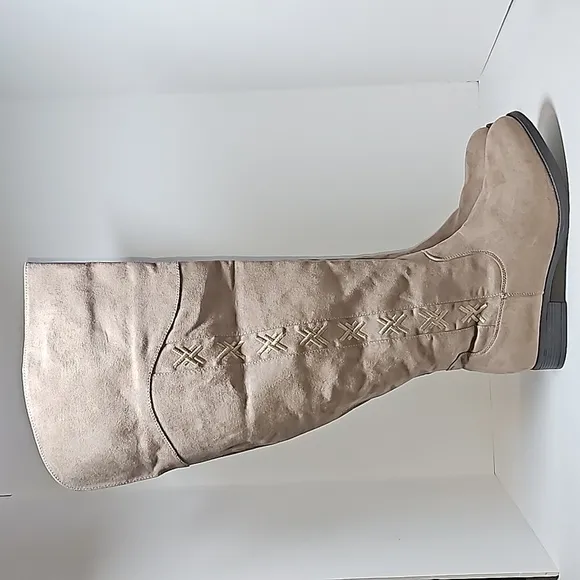 Cloudwalkers Nadia Boots Over Knee Tall Fabric Zipper Faux Suede Taupe 10 Wide