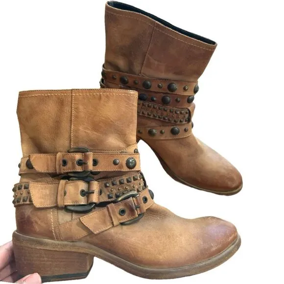 CO-OP Barney New York Buckle Studded Western Ankle Leather Boots