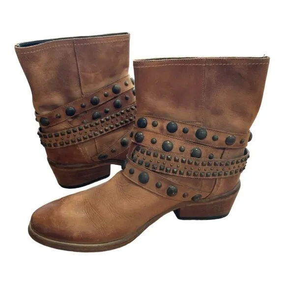 CO-OP Barney New York Buckle Studded Western Ankle Leather Boots