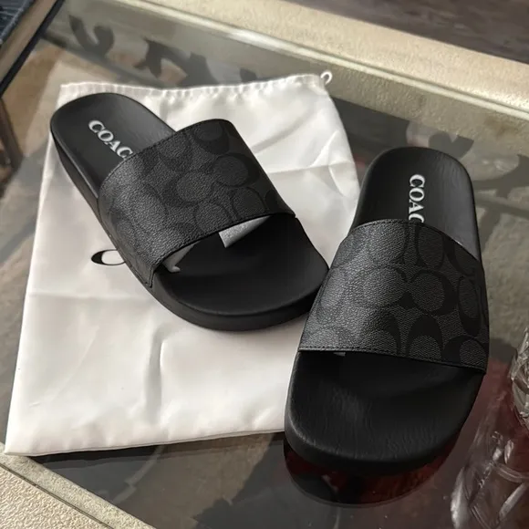 Coach Black Slide Sandals