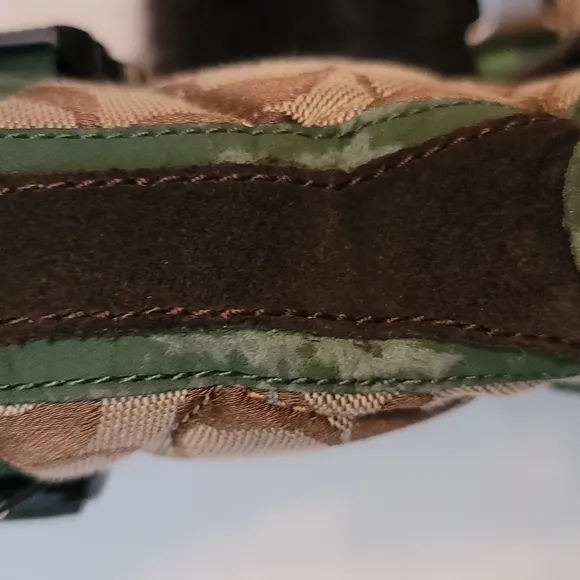 Coach boots, Mariette, brown &amp; green straps, fur around top, lined inside sz 6.5