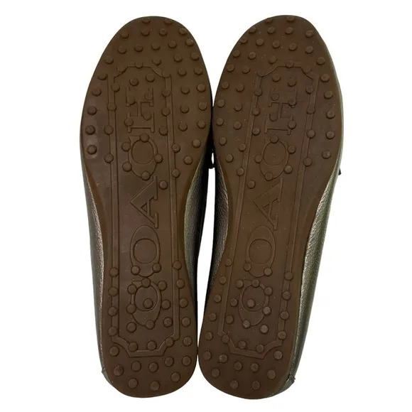 Coach Fredrica Metallic Silver Pebbled Leather Driving Loafers Mocs Size 8.5