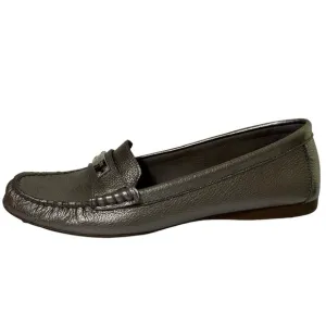 Coach Fredrica Metallic Silver Pebbled Leather Driving Loafers Mocs Size 8.5