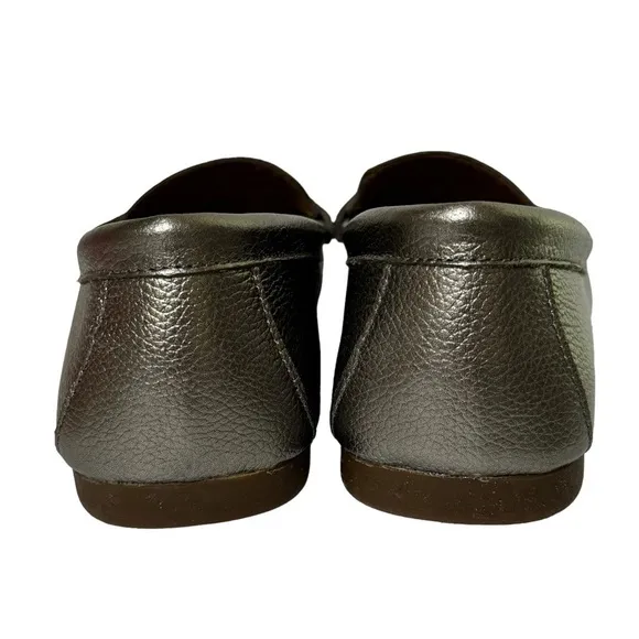 Coach Fredrica Metallic Silver Pebbled Leather Driving Loafers Mocs Size 8.5