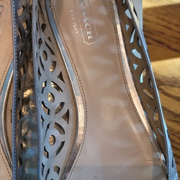 Coach Janyce Mirror Silver Gray Pewter Metallic Flats Shoes Loafers Size 9.5