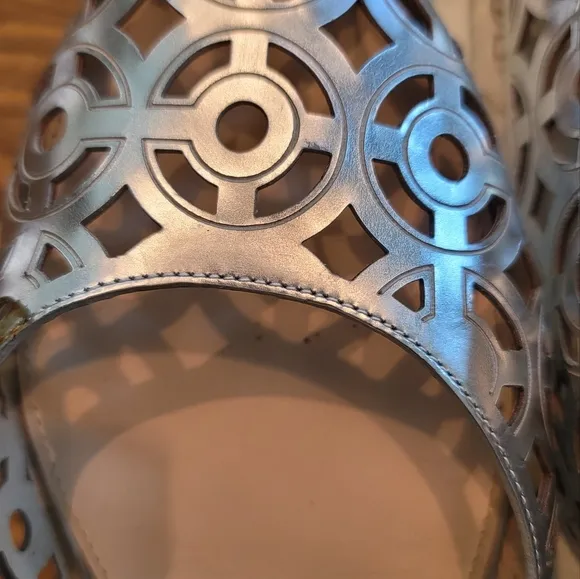 Coach Janyce Mirror Silver Gray Pewter Metallic Flats Shoes Loafers Size 9.5