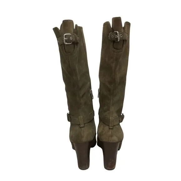 COACH Suede Beverly Tall Boots Buckle Green 9