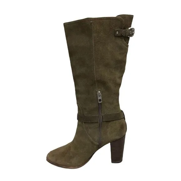 COACH Suede Beverly Tall Boots Buckle Green 9