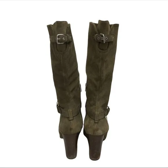 COACH Suede Beverly Tall Boots Buckle Green 9