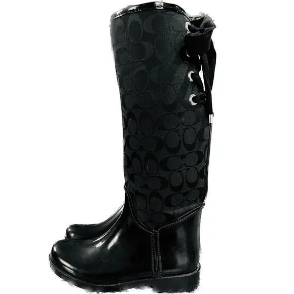 Coach Tristee black lace up rain boots size 8.