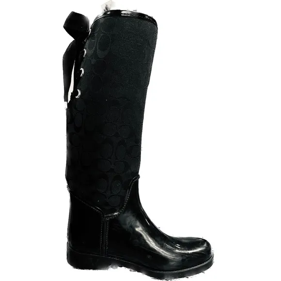 Coach Tristee black lace up rain boots size 8.