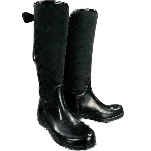 Coach Tristee black lace up rain boots size 8.
