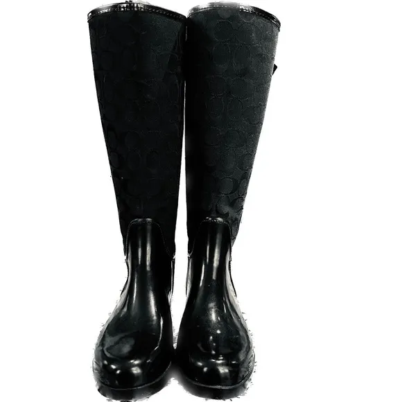 Coach Tristee black lace up rain boots size 8.