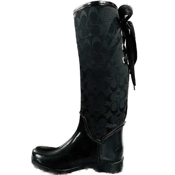 Coach Tristee black lace up rain boots size 8.