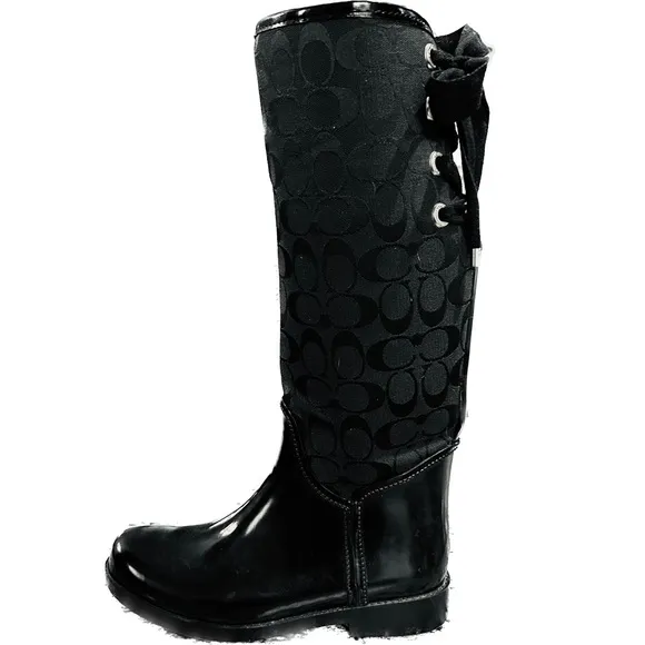 Coach Tristee black lace up rain boots size 8.